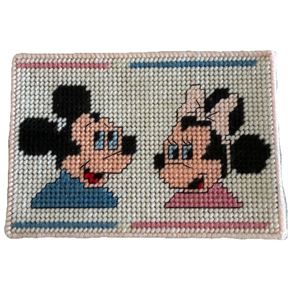 Mickey Mouse Minnie Needlepoint Nursery Decor Pink‎ Blue 6x8.5" Vintage*flaw